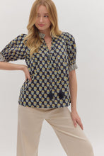 Load image into Gallery viewer, Navy Botanical V Neck Top
