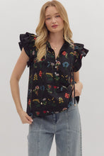 Load image into Gallery viewer, Black Floral Embroidered Flutter Sleeve Top
