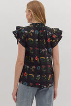 Load image into Gallery viewer, Black Floral Embroidered Flutter Sleeve Top
