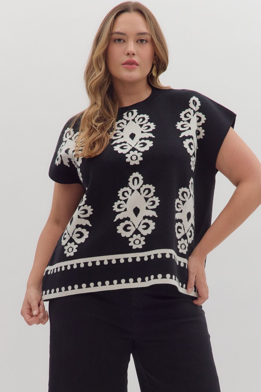 Damask Print Sweater Knit Muscle Tee