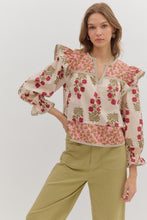 Load image into Gallery viewer, Floral Ruffle Shoulder Long Sleeve Top
