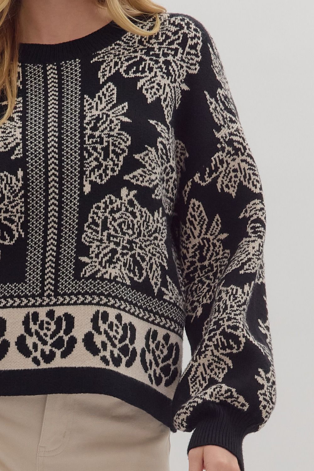 Floral Long Sleeve Knit Sweater