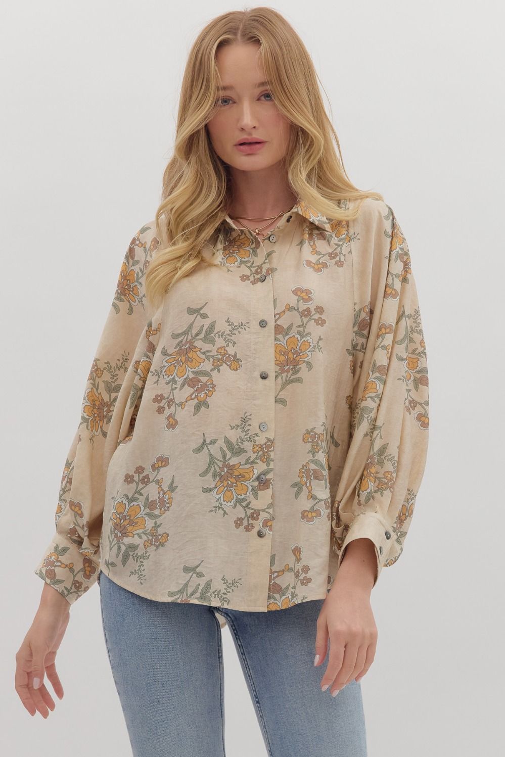 Long Sleeve Floral Button Down Top