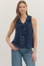 Load image into Gallery viewer, Sleeveless Ruffle Trim V Neck Top
