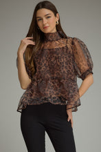 Load image into Gallery viewer, Animal Print Short Puff Sleeve with High Neckline Top
