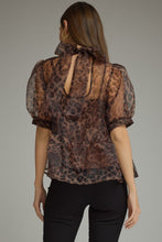 Load image into Gallery viewer, Animal Print Short Puff Sleeve with High Neckline Top
