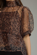 Load image into Gallery viewer, Animal Print Short Puff Sleeve with High Neckline Top
