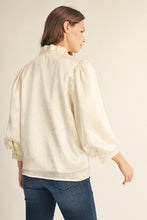 Load image into Gallery viewer, Ruffled Neckline Button Down Metallic Blouse
