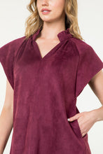 Load image into Gallery viewer, Plum Short Sleeve Suede Dress
