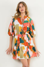 Load image into Gallery viewer, Abstract Watercolor Puff Sleeve Dress
