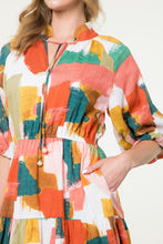 Load image into Gallery viewer, Abstract Watercolor Puff Sleeve Dress
