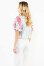 Load image into Gallery viewer, Stripe Embroidery Puff Sleeve Top
