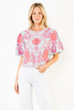 Load image into Gallery viewer, Stripe Embroidery Puff Sleeve Top
