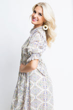 Load image into Gallery viewer, Boho Floral Puff Sleeve Crochet Trim Maxi Dress
