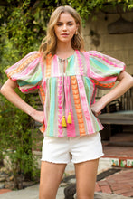 Load image into Gallery viewer, Tassel Tie Aztec Embroidered Top
