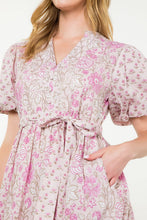 Load image into Gallery viewer, Pink Puff Sleeve Floral Dress
