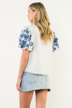 Load image into Gallery viewer, Cream Puff Sleeve Embroidered Detail Corduroy Top

