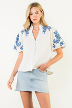 Load image into Gallery viewer, Cream Puff Sleeve Embroidered Detail Corduroy Top
