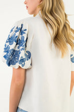 Load image into Gallery viewer, Cream Puff Sleeve Embroidered Detail Corduroy Top
