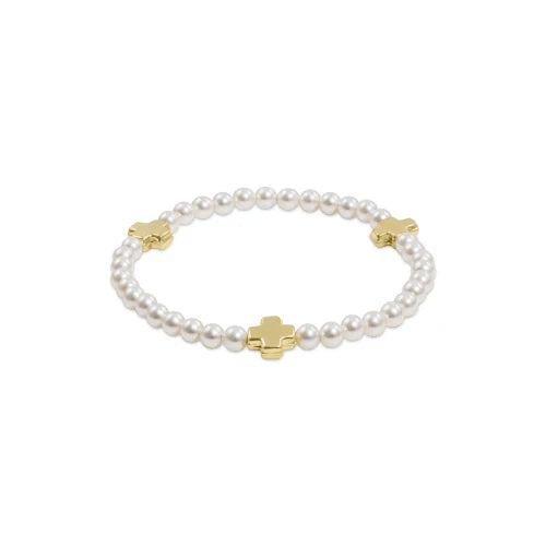 enewton Extends Signature Cross Pattern 4mm Pearl Bead Bracelet - Gold