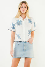 Load image into Gallery viewer, Blue and White Short Sleeve Floral Embroidery Top
