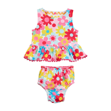 Load image into Gallery viewer, Girls Rainbow Reversible Swimsuit with Headband
