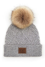 Load image into Gallery viewer, CC Diagonal Heather Beanie Pom Hat
