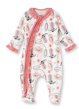 Load image into Gallery viewer, Yeehaw Pink Cowgirl Bamboo Zippered Romper
