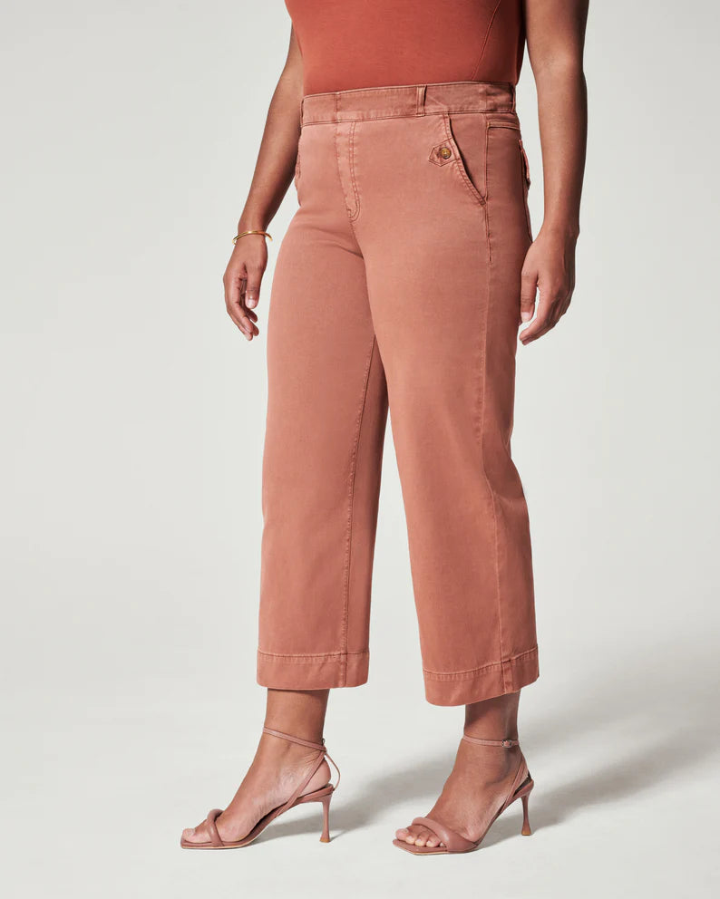 Stretch Twill Cropped Wide Leg Pant,Women's High Waist Casual Wide Leg  Pants Tummy Control with Pockets (Color : Pink, Size : XXXX-Large)